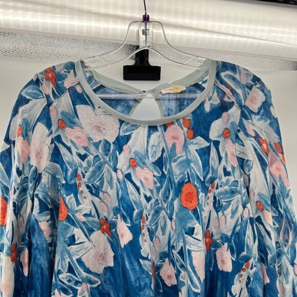 Meadow Rue Women's Long Sleeve Floral Top Blue/Multi Size Medium Keyhole Back - Picture 2 of 9